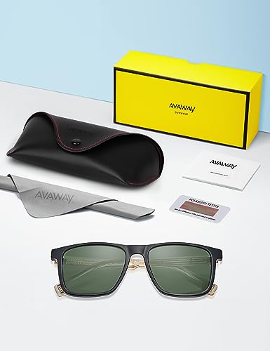 Image of AVAWAY Polarized Sunglasses Men UV 400 Protection Rectangle Frame Sculpted Filigreed Corewire Arm Category 3 Sun Shades