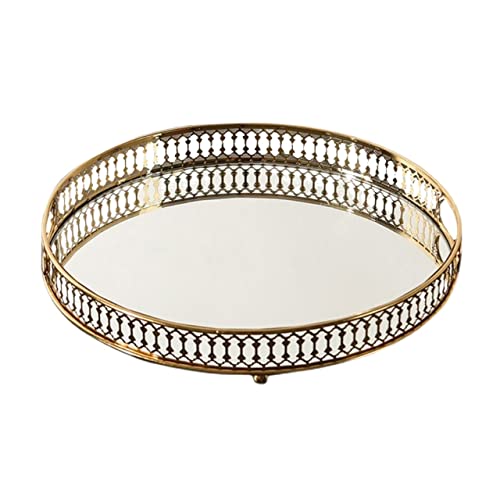 Serveringsbricka- Europeisk stil Retro cirkulär förvaringsbricka Metall kosmetisk bricka Tvättställ Badrumsförvaringsfack Dekorativa serveringsbrickor