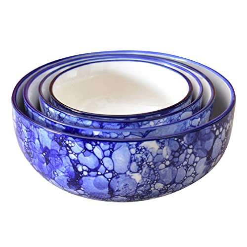 Image of Ceramic Mixing Bowl Set - 4 Pieces (1000ml, 750ml, 500ml, 300ml), Blue Luster - Durable, Microwave & Dishwasher Safe - Ideal for Mixing, Serving & Storage