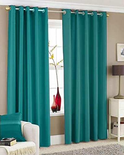 Galaxy Home Decor Solid Plain Curtains for Long Door 8 Feet, Pack of 2, Aqua