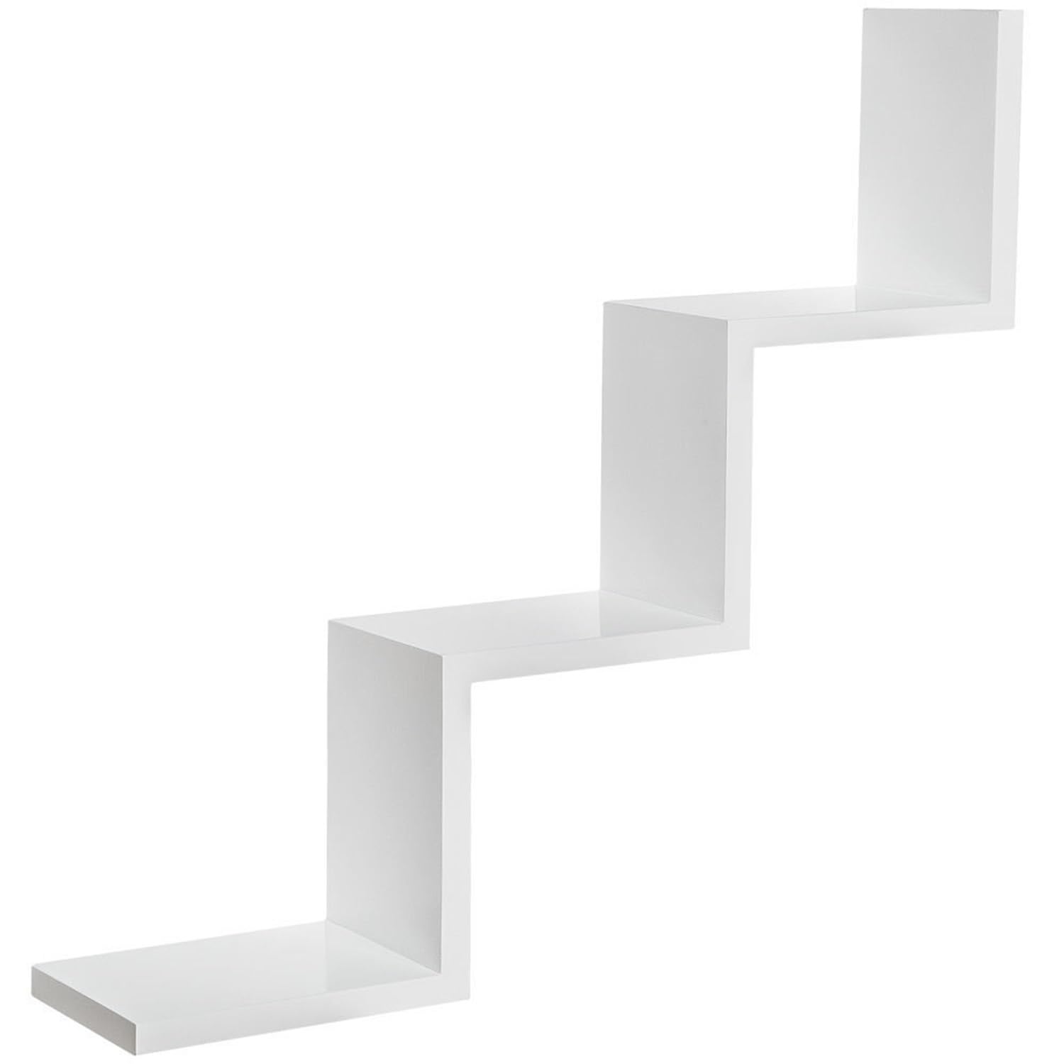 Homme Concept – White Step Shelf, Wall Mount Floating Shelves, Wall Shelves, W Zig Zag Display Storage Organiser Shelving Unit, Bookcase Bookshelf for Living Room Bedroom Bathroom Home Office — image 1