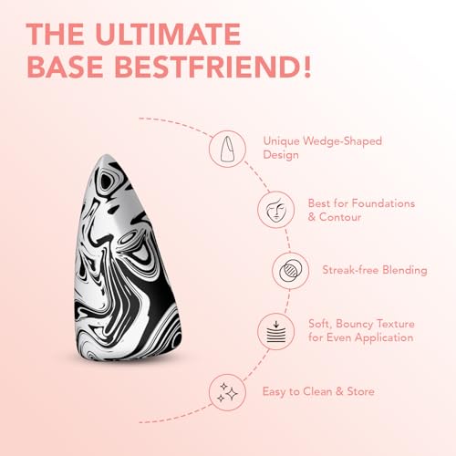 Image of MARY JO K HD Coverage Beauty Blender | Wedge-shaped Design for Even Blending | Semi-rounded Base + Top Hill Tip | Dry & Wet Use | For Full Face Professional Makeup | Available in 6 Colors | (Black & Purple)