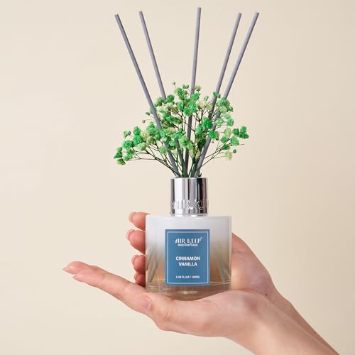 Image of Airkeep Reed Diffuser Set,3.38 fl oz (100 ml) - Cinnamon Vanilla Oil Diffusers with 8 Reed Sticks, Home Fragrance Reed Diffuser for Bathroom Shelf Decor