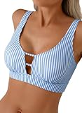 Herseas Bikini Tops for Women Large Bust Blue Stripes Sporty Bathing Suit Top Modest Casual Bralettes Tops Flattering Cut Out Swim Top...