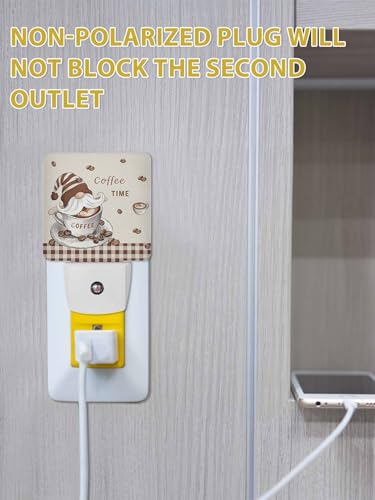 Image of Coffee Gnome Night Light Plug in LED Coffee Bean Linen Texture Automatic Sensor Night Lamps Square Night-Light Plug into Wall for Bedroom Bathroom Kitchen Hallway Decor