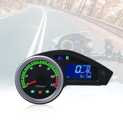KAOLALI Motorcycle Speedometer Gauge 12000RPM Universal Digital LCD Odometer Tachometer Moto Cluster Dashboard Speedo Meter for Brazil 250 RPS Hawk 250