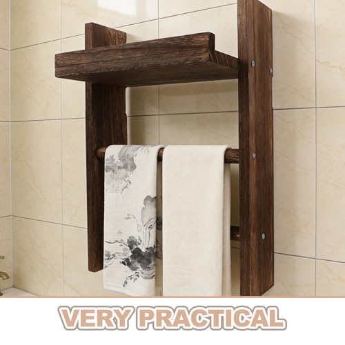 Toallero escalera de madera multi capa con estante para organización hogar 4