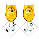 Roxley Moretti Nucleated Pint Lager Beer Glasses X2 Also Comes with X2 Branded Beer Mats, 56Cl Size Glass Man Cave Made in UK