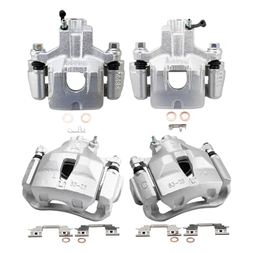 Image of TRQ Front and Rear Brake Caliper Set Zinc Coated Brackets Hardware Compatible with 2005 Toyota Avalon