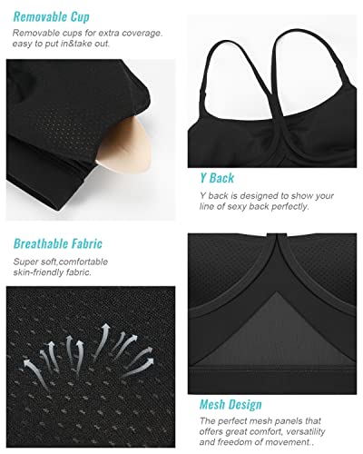 Image of RUNNING GIRL Y-Back Sports Bras for Women, Medium Impact Wirefree Padded Bra Workout Crop Top Longline Sports Bra Push up, Black