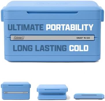 Coleman Snap N Go 35qt Collapsible Hard Cooler, Keeps ice Cold for up to 48 Hours, Holds up to 64 cans, Collapses up to 1/3 its Size, Can Hold up to 200 pounds, Blue Sky