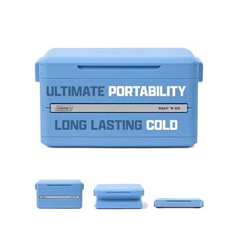 Coleman Snap N Go 45qt Collapsible Hard Cooler, Keeps Ice Cold for Up to 55 Hours, Holds Up to 76 Cans, Blue Sky
