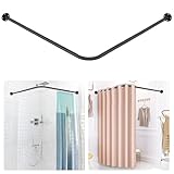 L Shaped Shower Curtain Rod 23.6'-54.3'*23.6'-54.3' Adjustable Corner Shower Curtain Rod, 90 degree Curved Curtain Rod for Bathroom Dressing Room Office Living Room Room Divider, Black