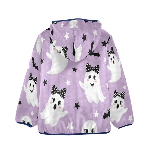 Cute Ghosts with Bats Toddler Fleece Jacket Girl Boys Hooded Fleece Jacket Coat Warm Outwear Zip-up 3-10T2