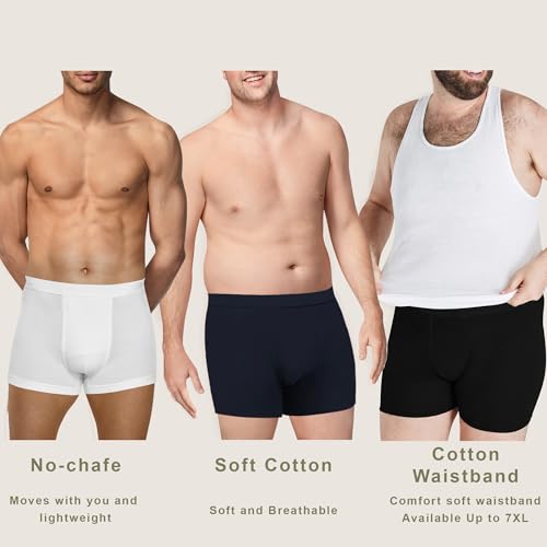 Image of Men's 100% Cotton High Waist Regular Fit Solid Boxer Briefs Innerwear Long Trunks Plus Size Full Underwear