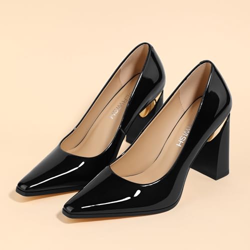 ROSERWISH High Chunky Block Heels for Women, Closed Pointed Toe Slip-On Pumps, Retro Vintage Style, 3.5" Comfortable Dress Shoes for Party, Work, Office, Prom & Wedding4