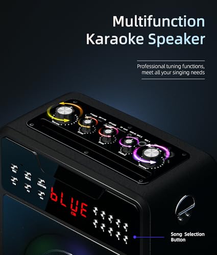 Image of Karaoke Machine for Adults, Portable Bluetooth Speaker with 2 Wireless Microphones and Lights Show, Karaoke Speaker with Bass & Treble, Supports for TWS,USB,FM,REC,AUX in,TF Card for Party /Meeting