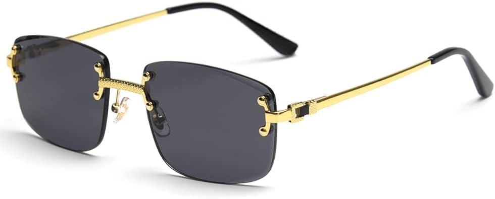 Gradient Lens Metal Sunglasses Rimless Square Blue UV400 Brown Women Frameless