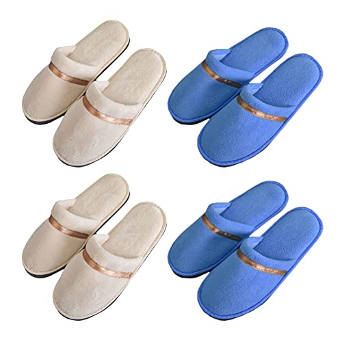 Teceyfeet 4 Paars Gästehausschuhe Set , Hotelslipper Universalgröße Hausschuhe Waschbar Antirutsch Hotelslipper Badeslipper , nisex Frottierslipper für Hotel Reisen Cover