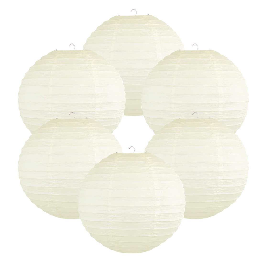 FOCLOVER 6-Piece Set 6''-14" Even Ribbed Round Paper Lanterns in 25 Different Colors for All Kinds of Party Decorations (Ivory, 12inch)