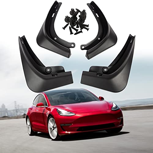 Image of Mud Flaps for Tesla Model 3 2016-2023 Splash Guards Matte Black Front Rear Fender Protection Mudflaps No Need to Drill Holes (Set of 4, Upgrade Version)