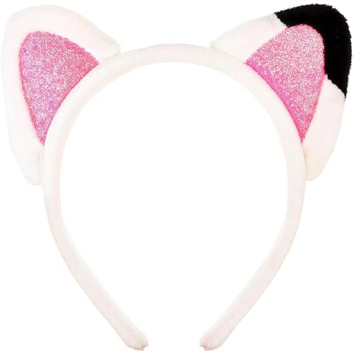 AIUPUOC Pink Cat Ears Headband, Plush Glitter Cat Ear Headwear, Cartoon Cosplay Theme Party Halloween Costume Hair Accessories