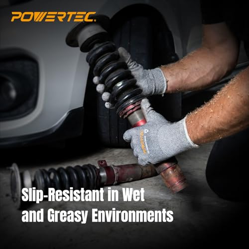 Image of POWERTEC Cut-Resistant Work Gloves ANSI A5 - Touchscreen-Compatible, Oil-Resistant Grip, Breathable & Washable Safety Gloves for Construction, Tile Installation & Metalwork, 1 Pair, Size L (72376)