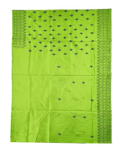 Image of SHRISTI CLOTHINGS Women's Hand Embroidered Cotton Silk Kantha Stitch Saree with Blouse Piece (SB430324 LIGHTGREEND20)
