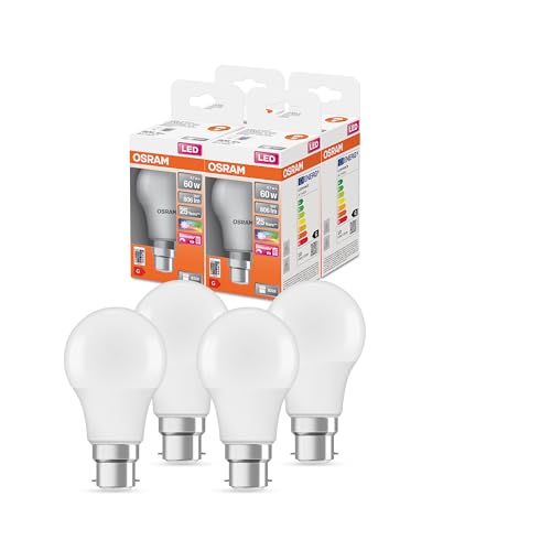OSRAM Lámpara LED Dimmable superestrella de LED para una base B22D, 806 lúmenes, blanco cálido (2700k), reemplazo de bombillas convencionales de 60W, paquete de 4 paquetes