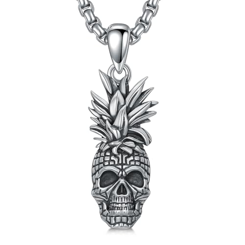 PELOVNY Pineapple Necklace 925 Sterling Silver Skull/Wave/Octopus/Fish Hook Pendant Ocean Jewelry for Anniversary Birthday Christmas Gifts Men Women