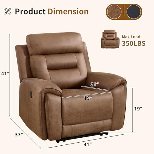 Image of ANJ Power Recliner Chair for Adults with USB&Type-C Ports, Breathable Faux Leather Oversized Electric Recliners, Single Overstuffed Heavy Duty Reclining Sofa Chairs for Living Room, Brown