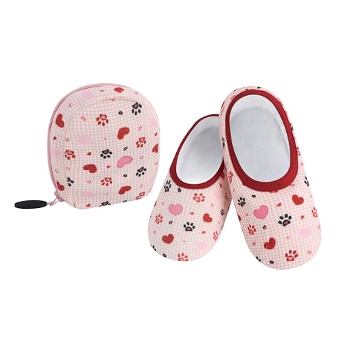 Image of Snoozies Skinnies Packable and Foldable Travel Slippers for Women with Zipper Pouch, Soft Sherpa-Lined Slipper Socks Non-Skid