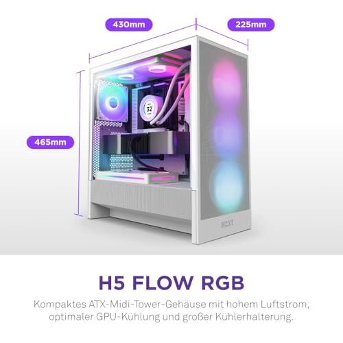 NZXT H5 Flow RGB - Kompaktes Mid-Tower ATX PC-Gehäuse - Weiß – Ansicht 2