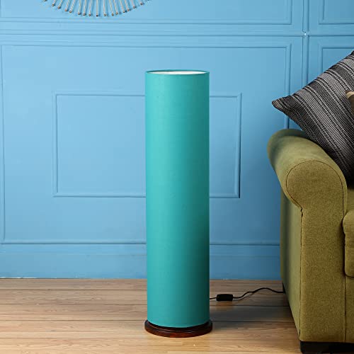 Image of Cylinder Shape Wooden Base, Corner Decorative Floor lamp, Bedroom, Living Room, Home Decor, Pack of 1 (Teal)