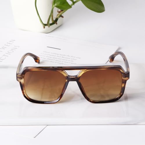 VIA LEECA Designer Square Aviator Sunglasses for Women Men Double Bridge Large Thick Frame Retro Eyewear4