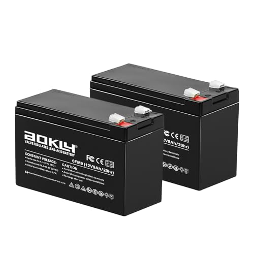 A AOKLY 2Packs 12 Volt 9 AH Rechargeable SLA AGM Battery, F2 Terminals Lead Acid 12 Volt Batteries for Small UPS, Fish Finder, Alarm System