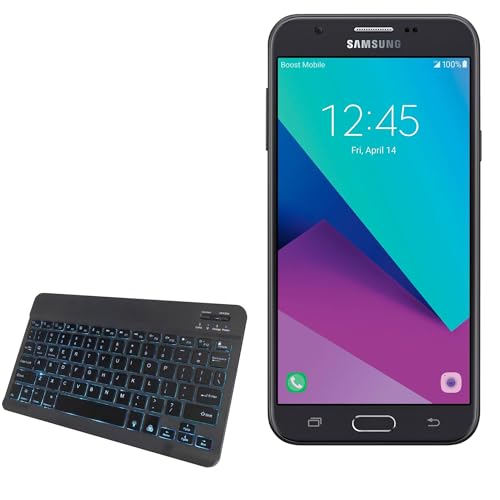 BoxWave Keyboard Compatible with Samsung Galaxy J7 Perx - SlimKeys Bluetooth Keyboard - with Backlight, Portable Slim LED 7 Colors - Jet Black