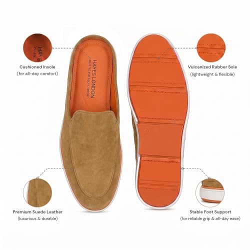 Image of HAYES LONDON Riviera Italian Suede Leather Backless Slip-On Mule Loafers for Men | Casual Summer Walk Half Shoes | Comfortable Open-Back Driving Loafers