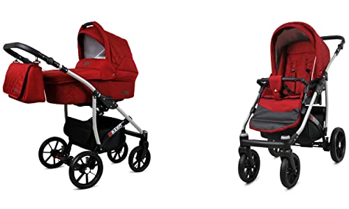 BabyLux Qbaro 2-in-1 Baby Kinderwagen Tief und Kinderwagen mit Zubehör Verstellbar und faltbar Aluminiumkonstruktion Wasserdicht Nicht abnehmbare Räder Onyx