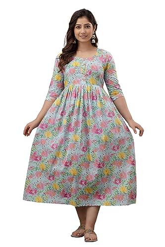 Image of The Moon Star Women's Cotton Floral Printed Anarkali Maternity Feeding Kurti | Breastfeeding Dress for Mothers | Zipper Feeding Kurti, Nursing Kurti, Comfortable and Trendy Maternity Wear