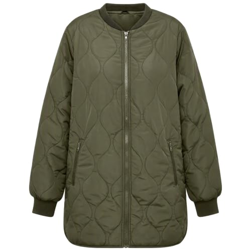 fartey Overcoat for Women Quilted Zip up Coat Casual Loose Jacket Hem Slit - image 5