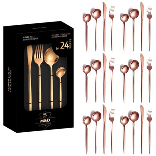 Image of Rosegold Silverware Set | Satin Finish French Style 24-Piece Stainless Steel Flatware Set with Giftable Box | Dishwasher Safe Tableware for Home, Restaurant & Corporate Gifting