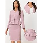 Allegra K Business Suit Sets for Women's 2 Piece Outfits Collarless Peplum Blazer Formal Pencil Skirt Suit - Image 2