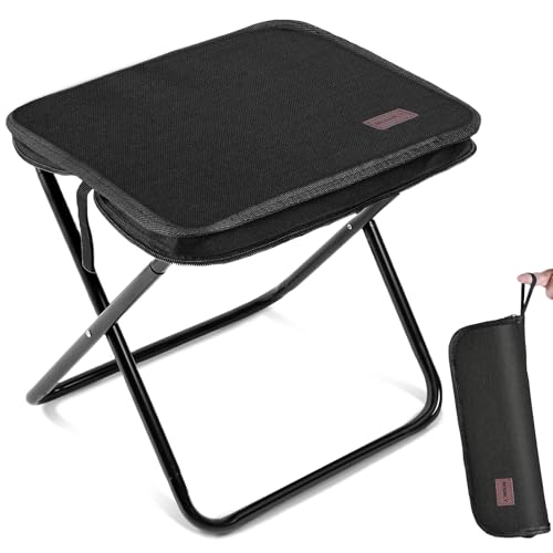 MOONCY Camping Stool, 33×26.5×32cm Folding Stools for Adults, Lightweight Mini Collapsible Stool for Hiking, Fishing and Picnic, Hold Up to 120kg, Black