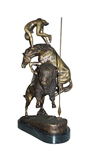 Estatua de bronce búfalo y caballo estilo Remington 20" H x 14" L x 6" W miniatura 4