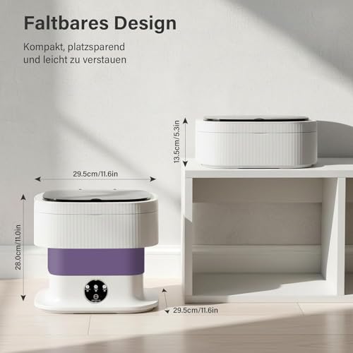 Koeutoze Mini Waschmaschine Faltbar Tragbare Waschmaschine – 10L Folding Waschmaschine mit Schleuderfunktion, Touchscreen & 3 Waschmodi, Tragbare Campingwaschmaschine für Reisen, Studenten, Wohnmobil