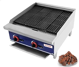 Commercial Countertop 24'' Gas Lava Rock Charbroiler - KITMA Stainless Steel Flat Top