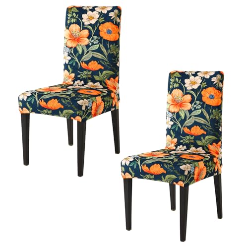 Image of HOKIPO Premium Printed Velvet Chair Cover Set of 2 for Dining Table, Teal Twilight Garden (AR-5794-D2*2)