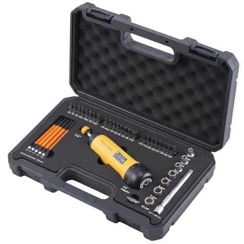 WAXTRON Drehmomentschraubendreher 1/4 (6 3 mm) 1-6 Nm Schnellwechselfutter 39-tlg. Schraubendreher Set mit Verlängerung Innensechskant & Torx Bits für Fahrrad & Elektronik Kalibrierzertifikat
