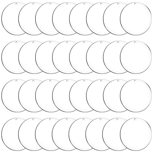 Duufin 40 Pieces Acrylic Keychain Blanks Transparent Acrylic Circles Disc Ornaments Blanks with Hole for DIY Keychain and Craft Project, 3 Inch